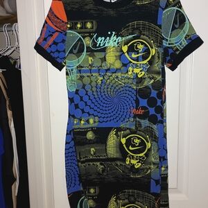 Nike Black Short Sleeve Graphic Tee Dress with Neon Green & White Accents